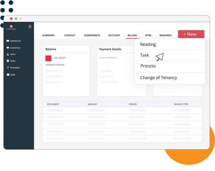 methodia customer portal add new task